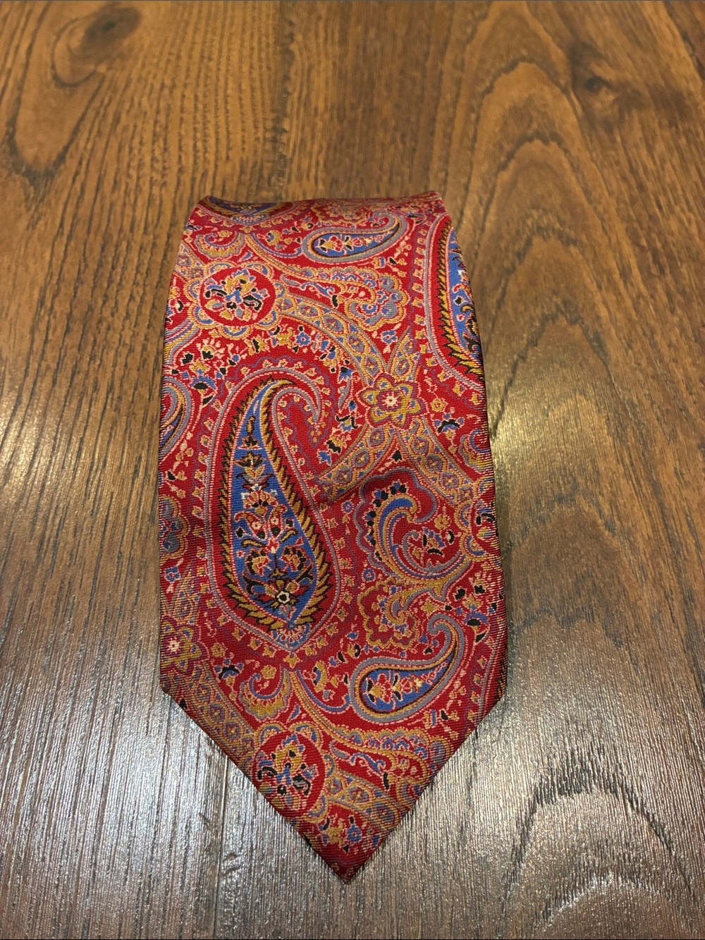 Liberty of London Red Paisley Silk Tie with Blue and Gold Accents